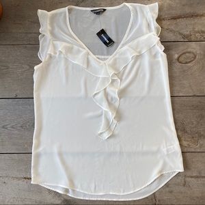 Chemisier Blanc Femme Express – Style Paysan Avec Encolure Boutonnée, Manches 3/4, Taille PS (petite) – Neuf Avec étiquettes